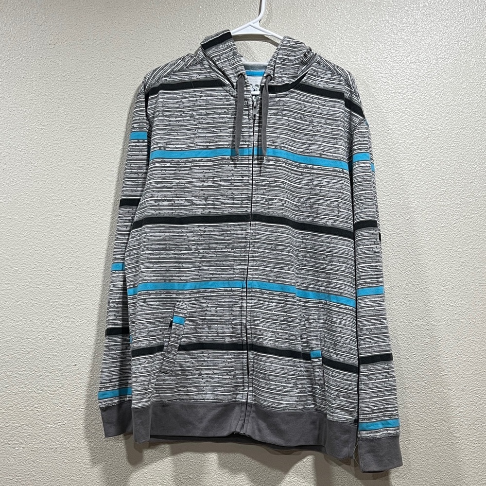 Chalc Men's Gray Zip-Up Hoodie with Blue Stripes